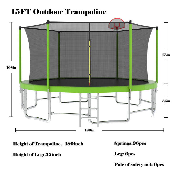 15Ft For Kids Children With Safety Enclosure Net Outdoor Backyards Large Recreational Trampoline