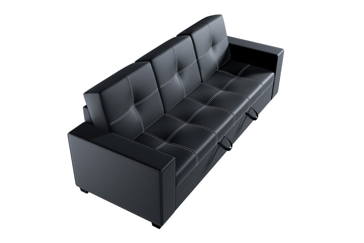 Convertible Sofa In Black Faux Leather