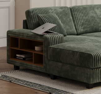 Combined Double Queen Sofa, Corduroy Fabric, Modern Comfortable Large Size Sofa, Living Room Double Lounge Chair, Green