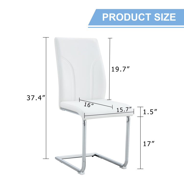 Set Of 4 Dining Chairs, White Dining Chair Set, Pu Material High Backrest Seats And Sturdy Leg Chairs, Suitable For Restaurants, Kitchens, Living Rooms
