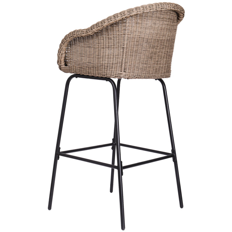 Ladd Outdoor Metal Wicker Barstool, Light Brown Faux Wicker, Set Of 2