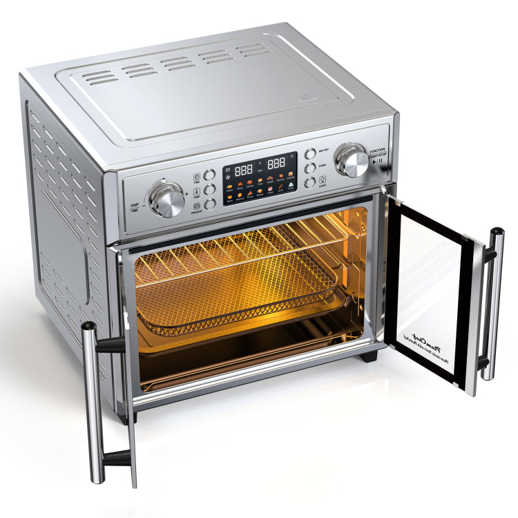 Plumchef 26Qt Large Capacity French Double Door Air Fryer Convection Toaster Oven, 1700W, 14 Preset Menus, 7 In 1 Multi Function Bake, Roast, Gril,Toast,Dehydrate&Defrost , Stainless Steel,Silvery