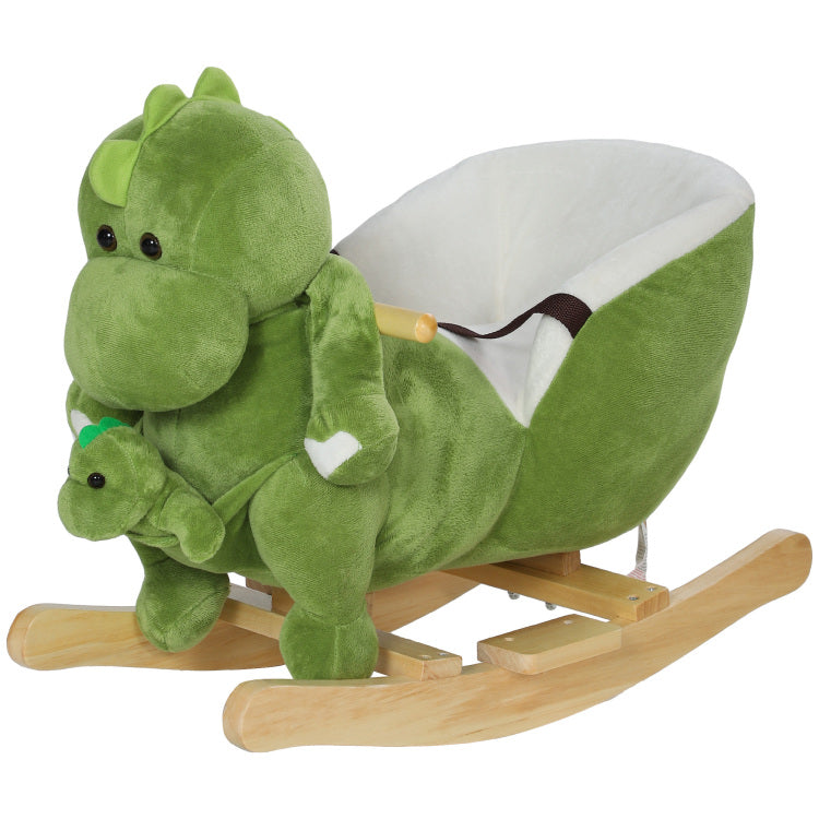 Qaba Baby Rocking Horse, Toddler Plush Dinosaur Animal Rocker With Seat Belt, 32 Songs, Hand Puppet, Kids Riding Horse Rocking Chair For 18 36 Months, Green