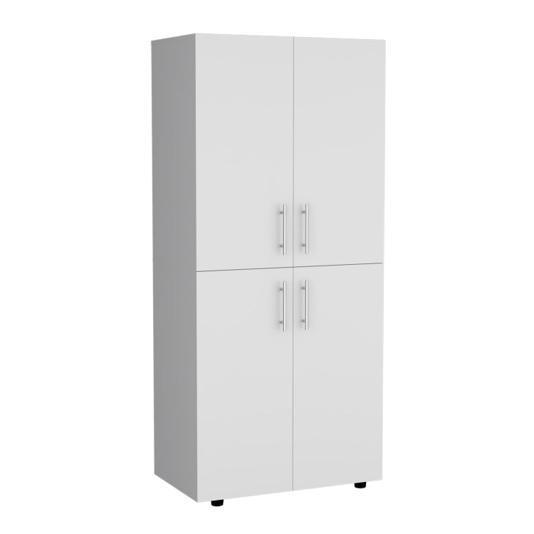 Hazel 70" High Four Door Armoire Wardrove Closet Cabinet, Six Shelves And Two Hanging Rods, Bedroom Clothes Storage Cabinet Organizer White