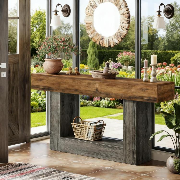 Wooden Console Table, Narrow Long Wood Sofa Table, Living Room Table Rectangular Sofa Table Behind The Couch