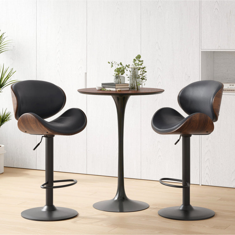 Swivel Bar Stools Set Of 2 Adjustable Height Bentwood Barstools With Pu Leather Upholstered Seat, Backrest And Footrest,Modern Kitchen Counter Chairs For Bar, Dining Room