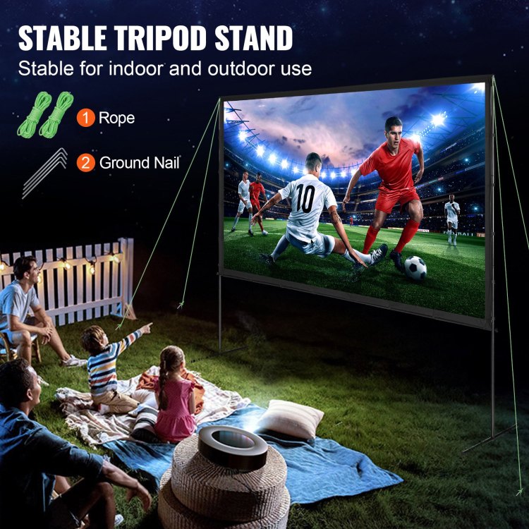 Projector Screen With Stand, 120 Inch 16:9 4K 1080 Hd Outdoor Movie Screen With Stand, Wrinkle Free Projection Screen With Bar Feet And Carry Bag, For Home Theater Cinema Backyard Movie Night