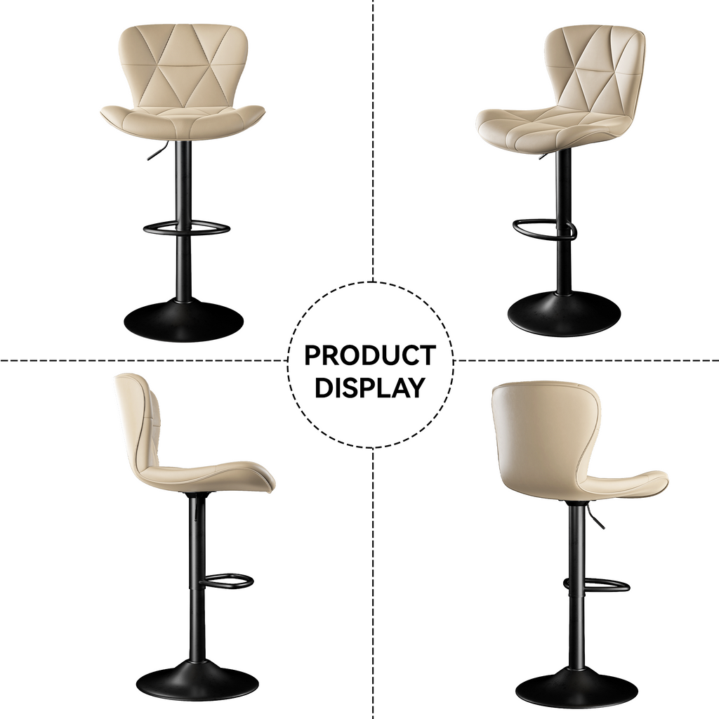 Bar Stools Set Of 2,Adjustable Swivel Barstools, Faux Leather Bar Chairs,Upholstered Counter Height With High Backrest For Kitchen Island,Khaki