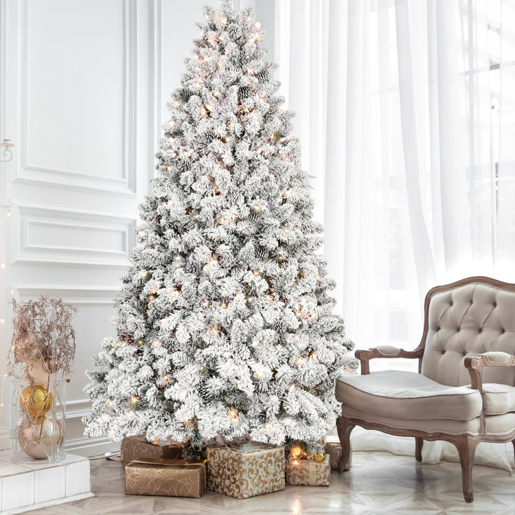 4Ft Flocked Christmas Tree With 150 Ul Lights And 21 Natural Pine Cones Snowy Pvc Tips, 366 Tips, Hinged Structure, Stable Metal Stand, Easy Setup