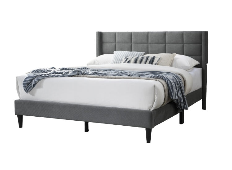 Elegant Modern 1Pc Full Size Bed Upholstered Box Design Headboard Bedframe Gray Brushed Linen
