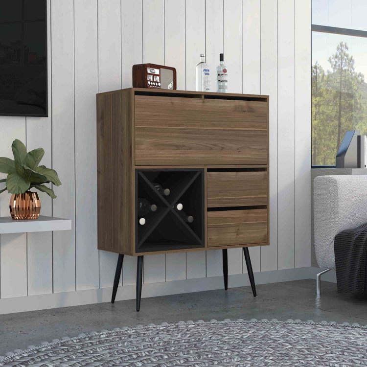 Prunus Bar Cabinet, One Cabinet, Two Drawers Mahogany Black