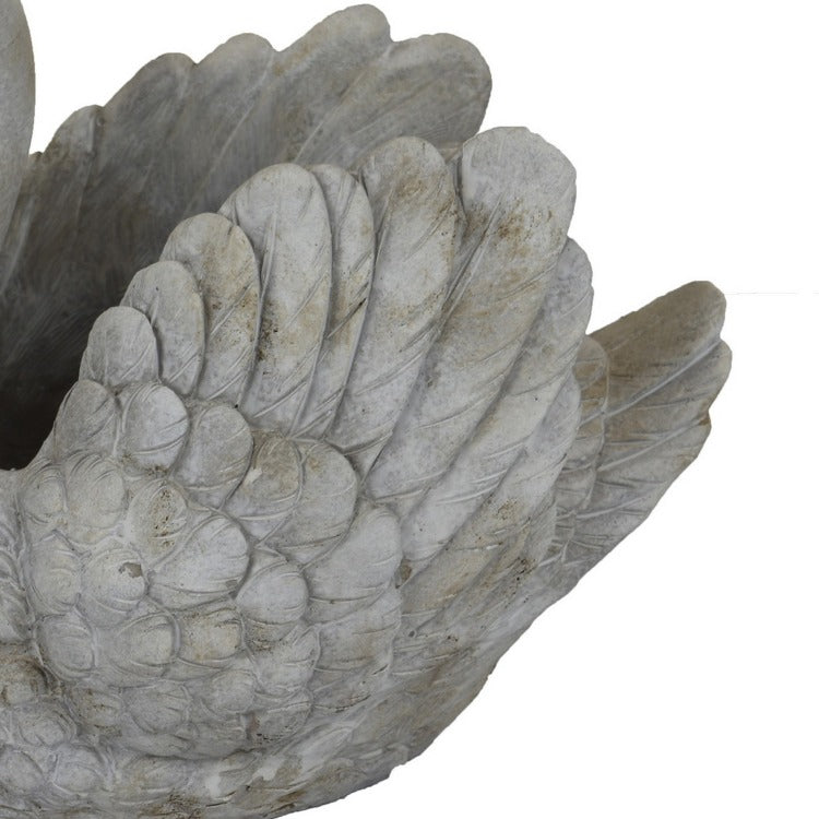 Jina Planter With Swan Sculpted Details, Gray Terracotta 10 Inch