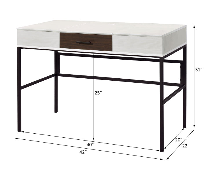 Natural And Black Writing Desk With Usb Port