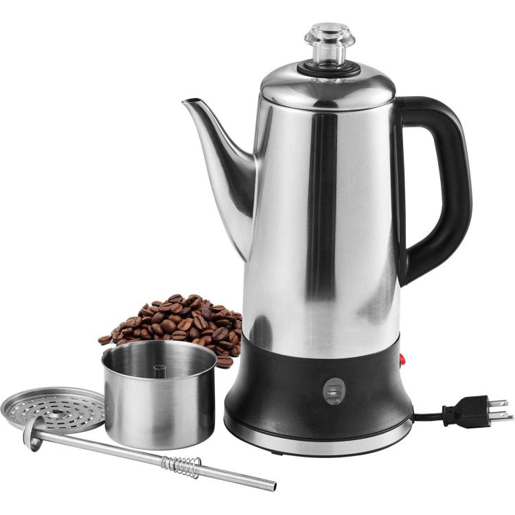 12 Cup Electric Percolator Coffee Pot, 304 Stainless Steel Coffee Percolator With Keep Warm Function & Heat Resistant Handle, Classic Coffee Maker, Quick Brew & Easy Pour Spout, Silver