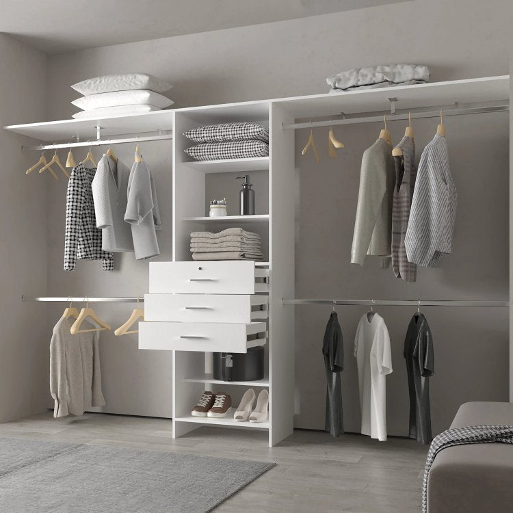 White Modular Closet Organizer System With Hanging Rods