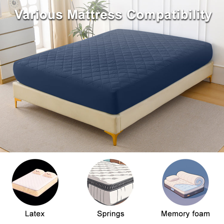 Diamond Patterned Ultrasonic Waterproof Quilted Fitted Sheet, Navy Blue, King Size