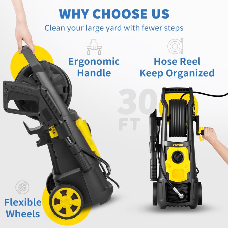 Electric Pressure Washer, 2000 Psi, Max 1.65 Gpm Power Washer W 30 Ft Hose & Reel, 5 Quick Connect Nozzles, Foam Cannon, Portable To Clean Patios, Cars, Fences, Driveways, Etl Listed