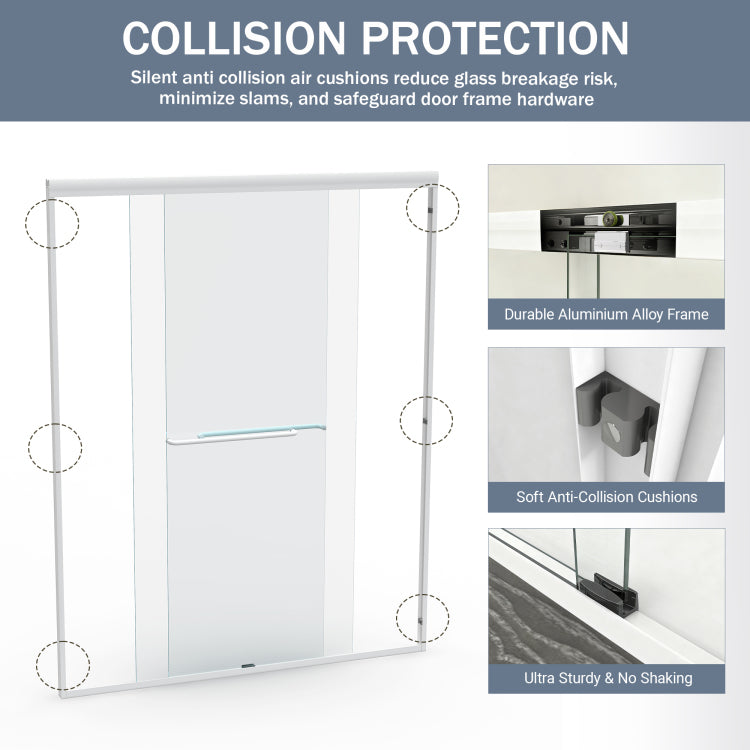 56 60 In. W X 72 In. H Double Sliding Shower Door, Semi Frameless Bathroom Sliding Door With 1 4" 6Mm Tempered Glass For Walk In Shower, White Cm 24D03 60Whx