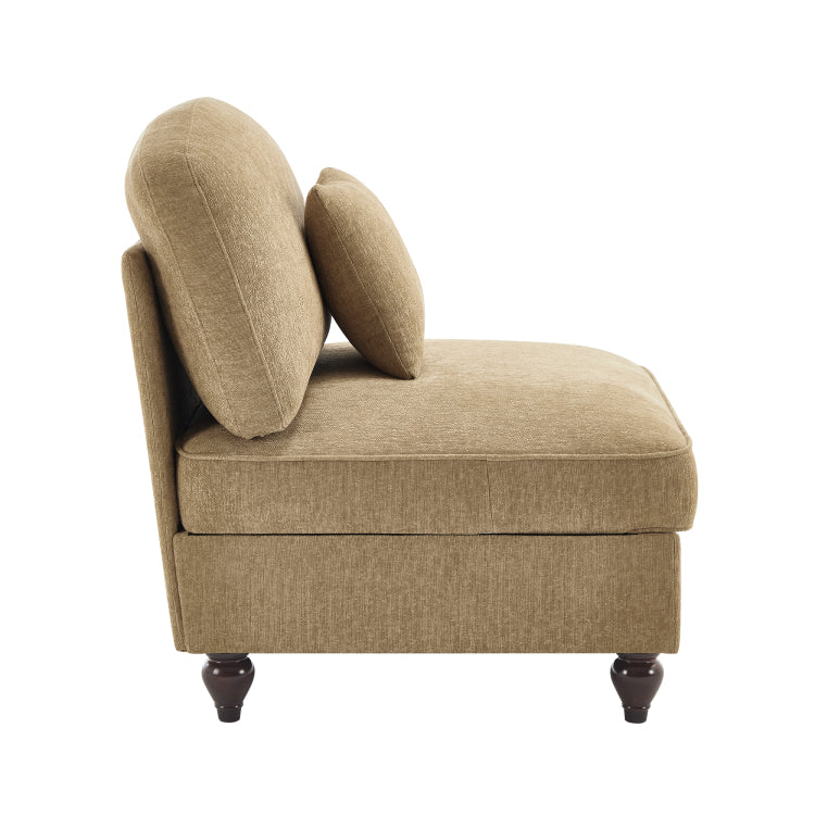 Armless Sofa Chenille W 1 Pillow Light Coffee