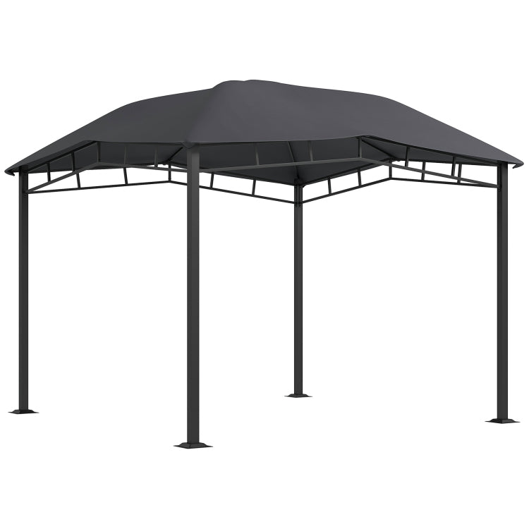 Outsunny 10' X 10' Soft Top Patio Gazebo Outdoor Canopy With Unique Geometric Design Roof, All Weather Steel Frame, Gray