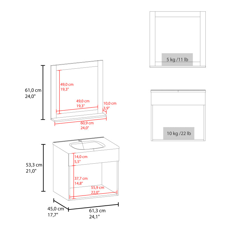 Bathroom Set, Vanity Sink Mirror, 2 Doors, 1 Shelf, 1 Mirror, White