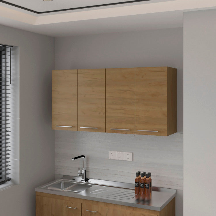Lyman Wall Cabinet Kitchen In Melamine Wit 4 Doors , Natural Oak