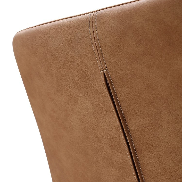 21 Inch Set Of 2 Dining Chairs, Brown Faux Leather, Angled Black Steel Legs