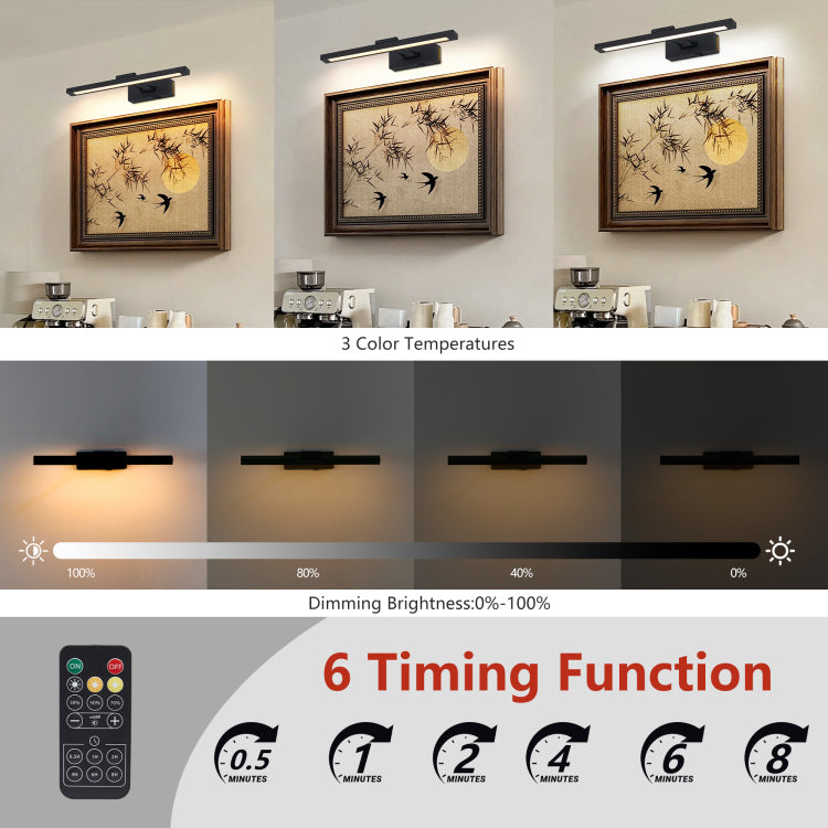 Picture Light Battery Operated With Remote, Led Black Art Lights For Paintings Rechargeable Dimmable And Timer, 16In Wall Sconce For Art Painting Gallery Adjustable Swing Arm For Display