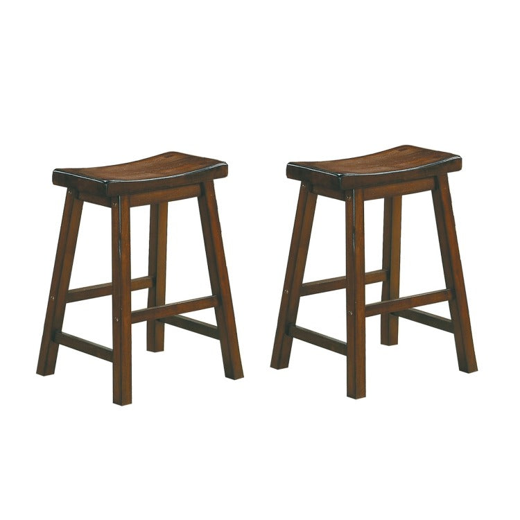 24" Counter Height Stool With Saddle Seat, Distressed Cherry Brown, Set Of 2