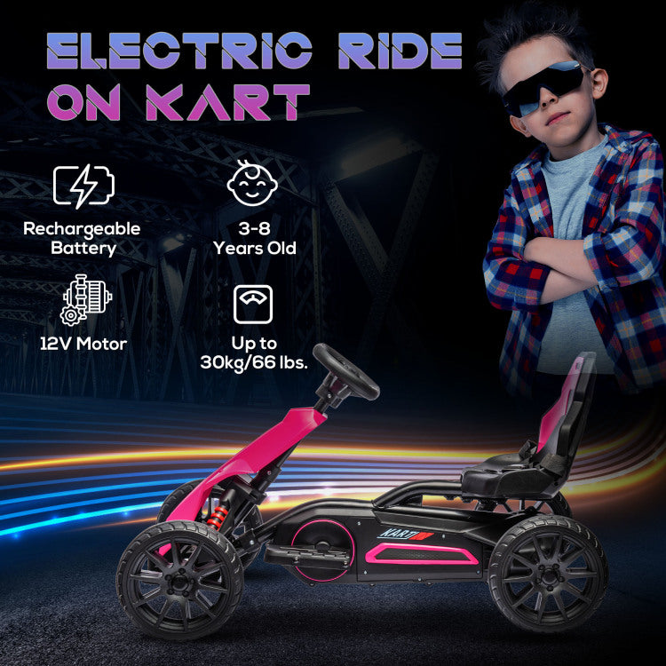 Aosom 12V Electric Go Kart For Kids, Outdoor Ride On Toy With Forward Backward Drive & Adjustable Speed, Gift For Child 3 8 Years Old, Pink