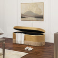 Melinda 48.5" Oval Tufted Bullion Fringe Storage Bench, Gold Velvet