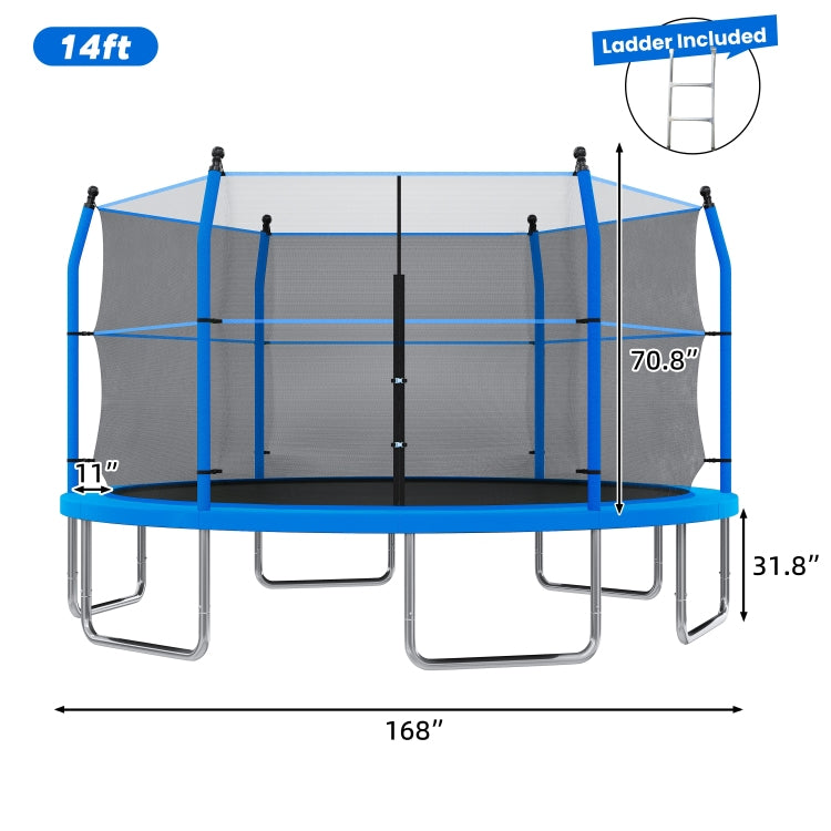 14Ft Trampoline With Ladder And Enclosure Net For Kids And Adults, Heavy Duty 14' Outdoor Trampoline For Backyard
