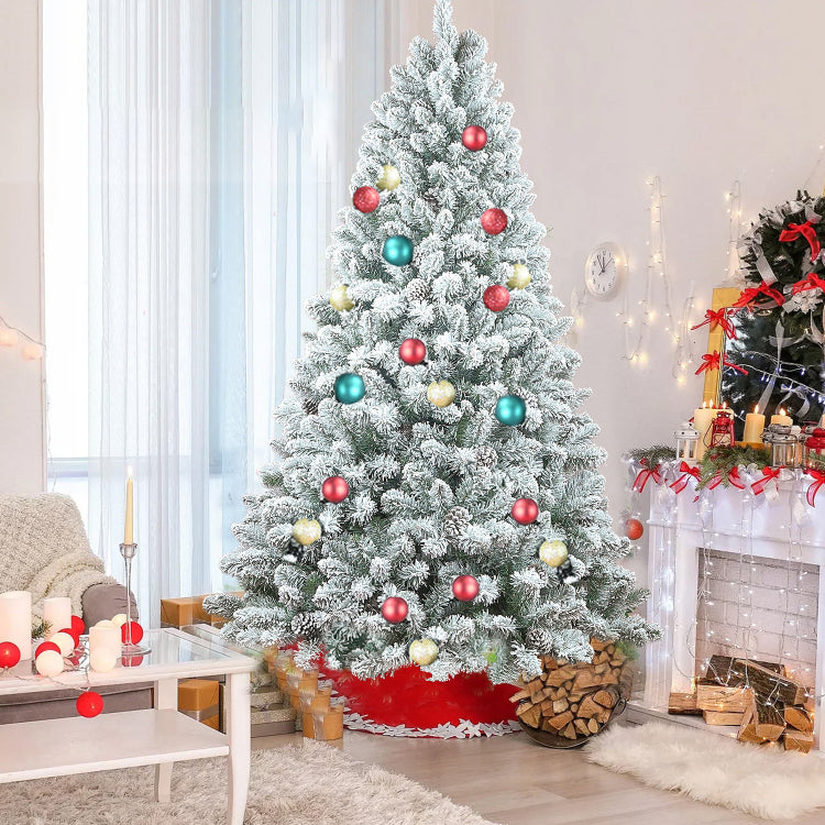 4Ft Flocked Christmas Tree With Pine Cones Snowy Pvc Artificial Holiday Tree, 366 Branch Tips, 21 Natural Pinecones, Sturdy Metal Stand, Full Shape For Seasonal Decoration