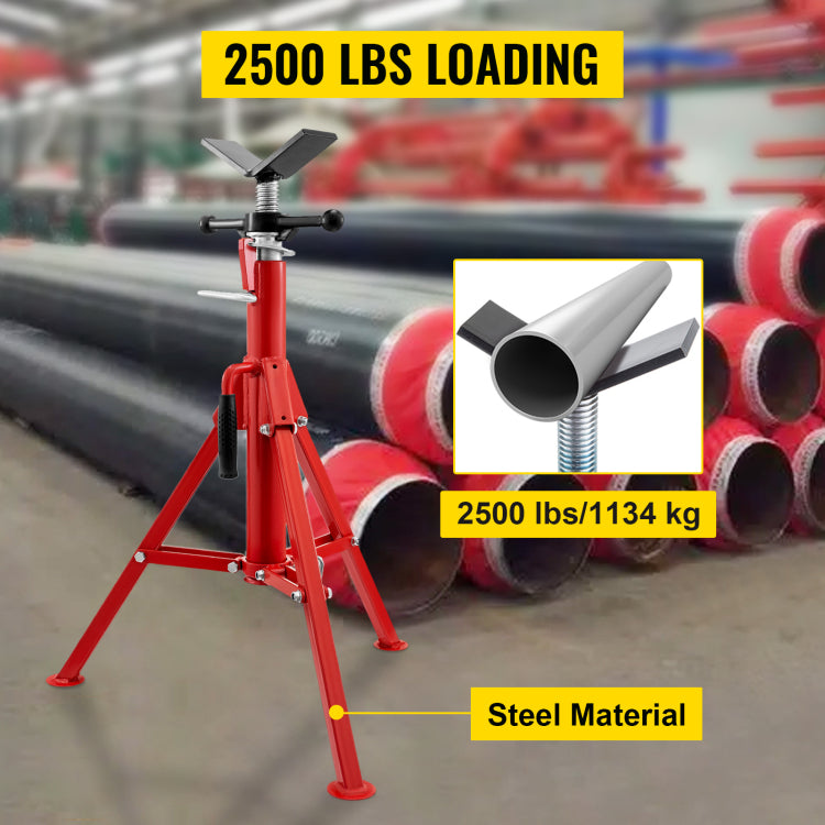 V Head Pipe Stand 1 8" 12" Capacity,Adjustable Height 28" 52 ,Pipe Jack Stands 2500 Lb. Load Capacity,Portable Folding Pipe Stands, Carbon Steel Body More Durable