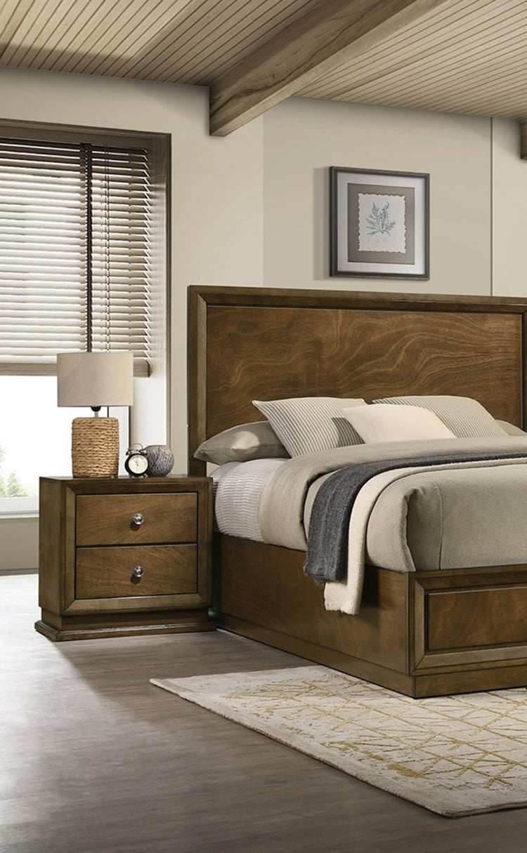 Walnut 1Pc Nightstand Bedroom Rubberwood Bedside Table Bronze Metal Knob Furniture