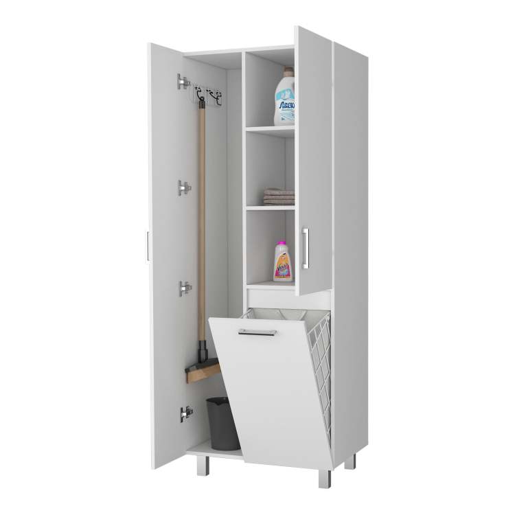 White 1 Drawer Modern Storage Cabinet With 2 Doors And Metal Legs