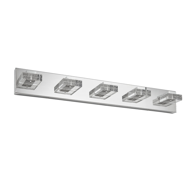 31" Modern Chrome 5 Light Led Vanity Light, Square Acrylic Lampshades Wall Mount Fixture For Bathroom, Mirror Lighting
