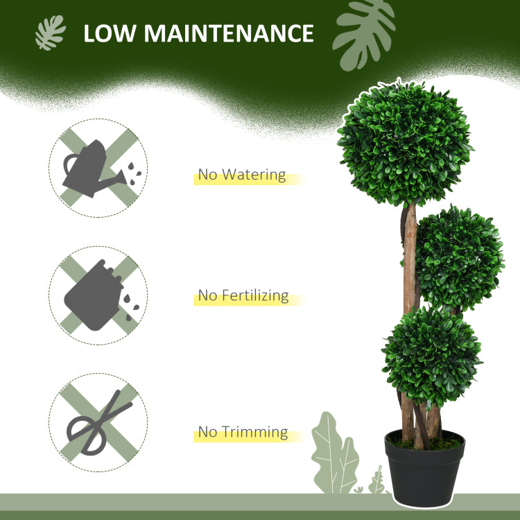 Homcom 3Ft 35.5" Artificial 3 Ball Boxwood Topiary Tree With Pot, Indoor Outdoor Fake Plant For Home Office, Living Room Decor