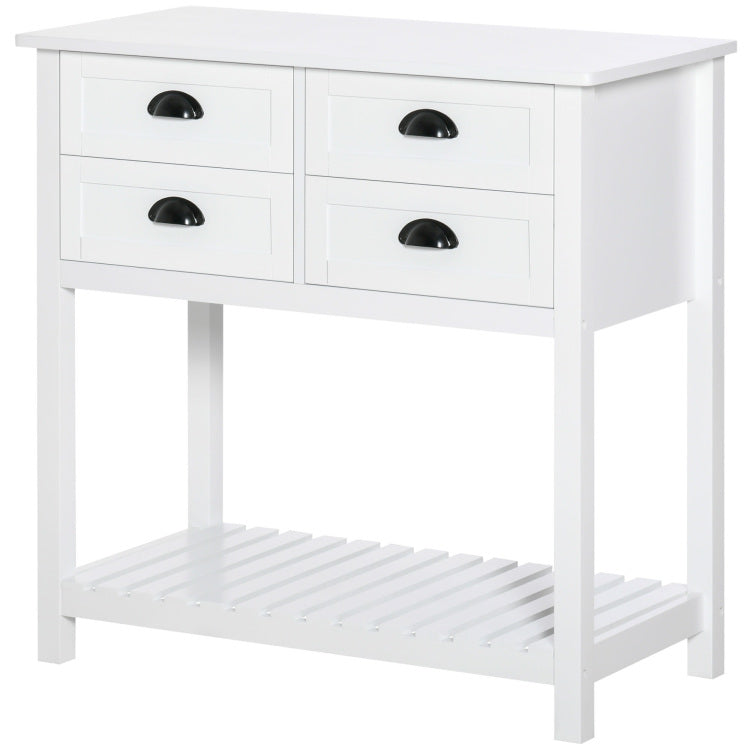 Homcom Coffee Bar Cabinet, Sideboard Buffet Cabinet, Kitchen Cabinet With 4 Drawers And Slatted Bottom Shelf For Kitchen, Living Room, White