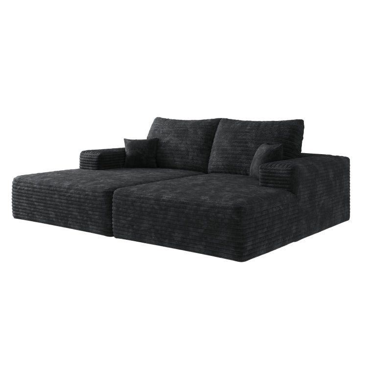 74.8" Modern Sofa Bed With Dual Sleeper, Lounger For Moviebonus Room,No Assembly Required,Black Plush Corduroy Fabric