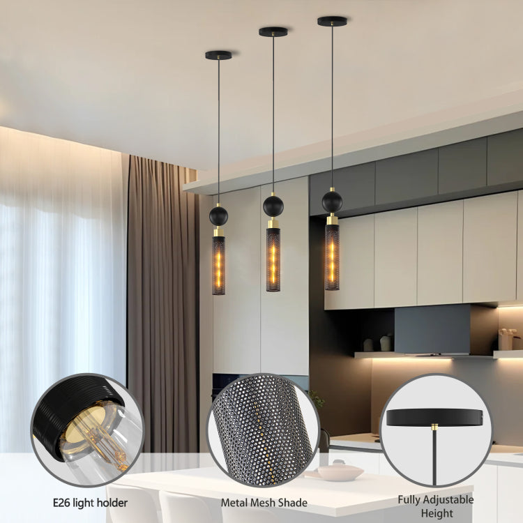 Modern Black Wrought Iron Pendant Light For Kitchen Island , Adjustable Cord Pendant Fixture, Hanging Lighting Over Kitchen Island, Indoor Chandelier For Bedroom & Bathroom