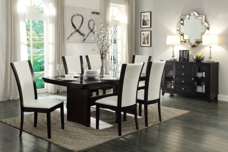 Modern Contemporary Dining Side Chairs Set Of 2 White Faux Leather Upholstered Espresso Finish Hardwood Solid