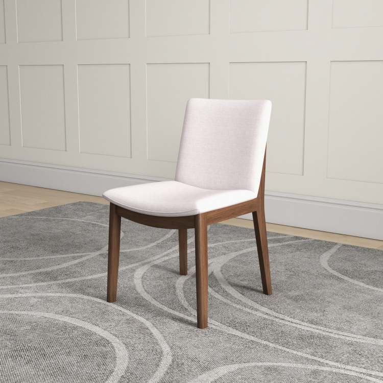 Modern Laura Mid Century Modern Solid Wood Dining Chair Set With Upholstered Fabric, Beige Linen, 20 X 20 X 32 Inches Set Of 2