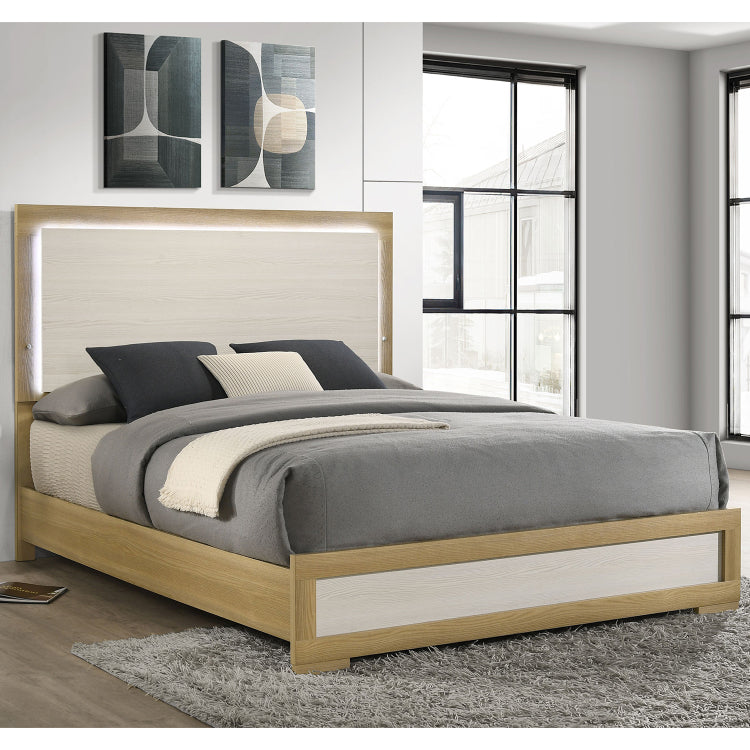 Lincoln Natural And White Wood Queen Led Panel Bed