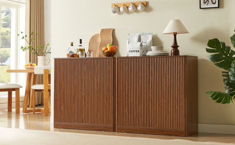 34.3" Modern Wavy Sideboard, Curved Contour Design Storage Cabinet, 2 Door Cabinet With Storage Function, Suitable For Kitchen Bedroom Living Room, Walnut, 34.3"L X 15.7"W X 34.3"H