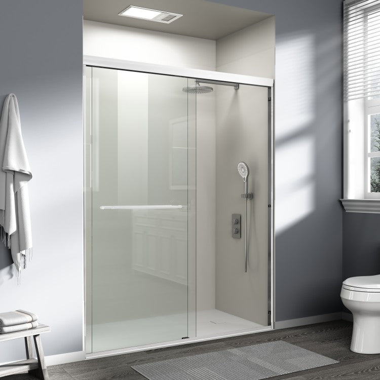 56 60 In. W X 72 In. H Double Sliding Shower Door, Semi Frameless Bathroom Sliding Door With 1 4" 6Mm Tempered Glass For Walk In Shower, White Cm 24D03 60Whx