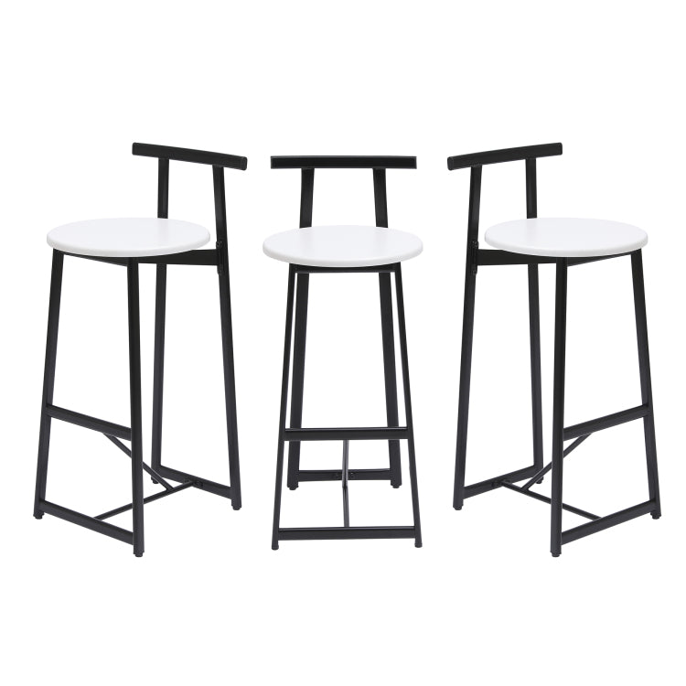 Bar Stools Kitchen Island Bar Chairs Set Of 3 Metal Counter Barstools With Backrest For Dining Pub Room Black & White