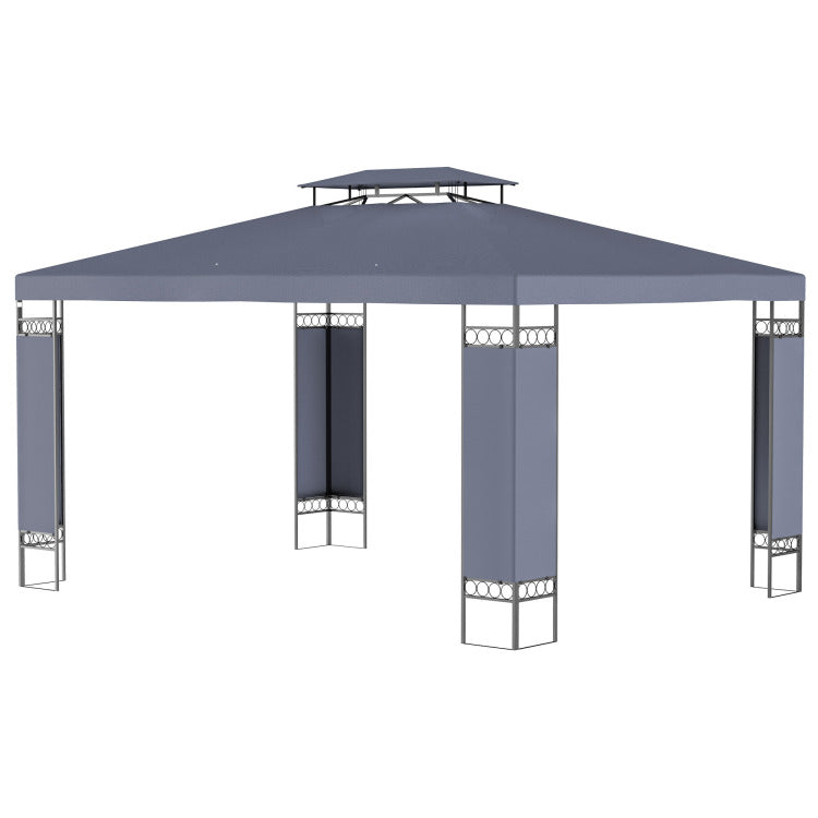 Outsunny 10' X 13' Patio Gazebo, Double Roof Outdoor Gazebo Canopy Shelter With Screen Decorate Corner Frame, For Garden, Lawn, Backyard And Deck, Gray