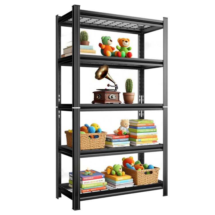 5 Layer Metal Storage Rack, Adjustable Height Storage Rack, 2000 Pound Load, Suitable For Garages, Kitchens, Supermarkets, Storage Rooms, And Gyms. Black, Requires Assembly