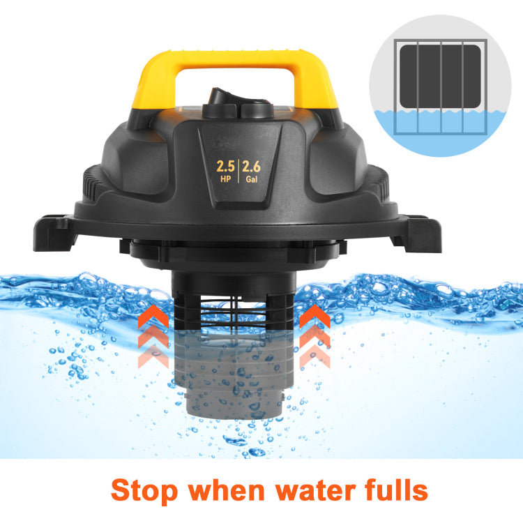 Wet Dry Vac, 2.6 Gallon, 2.5 Peak Hp, 3 In 1 Shop Vacuum With Blowing Function, Portable With Attachments To Clean Floor, Upholstery, Gap, Car, Etl Listed, Yellow